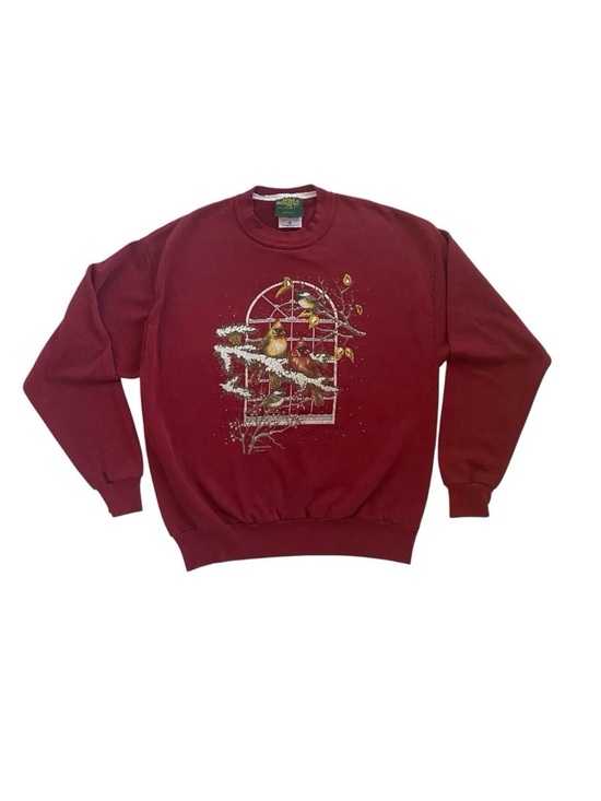 Jerzees Tops - Vintage Crewneck Sweatshirt Burgundy Cardinals in Winter Snow Wild Wings | M